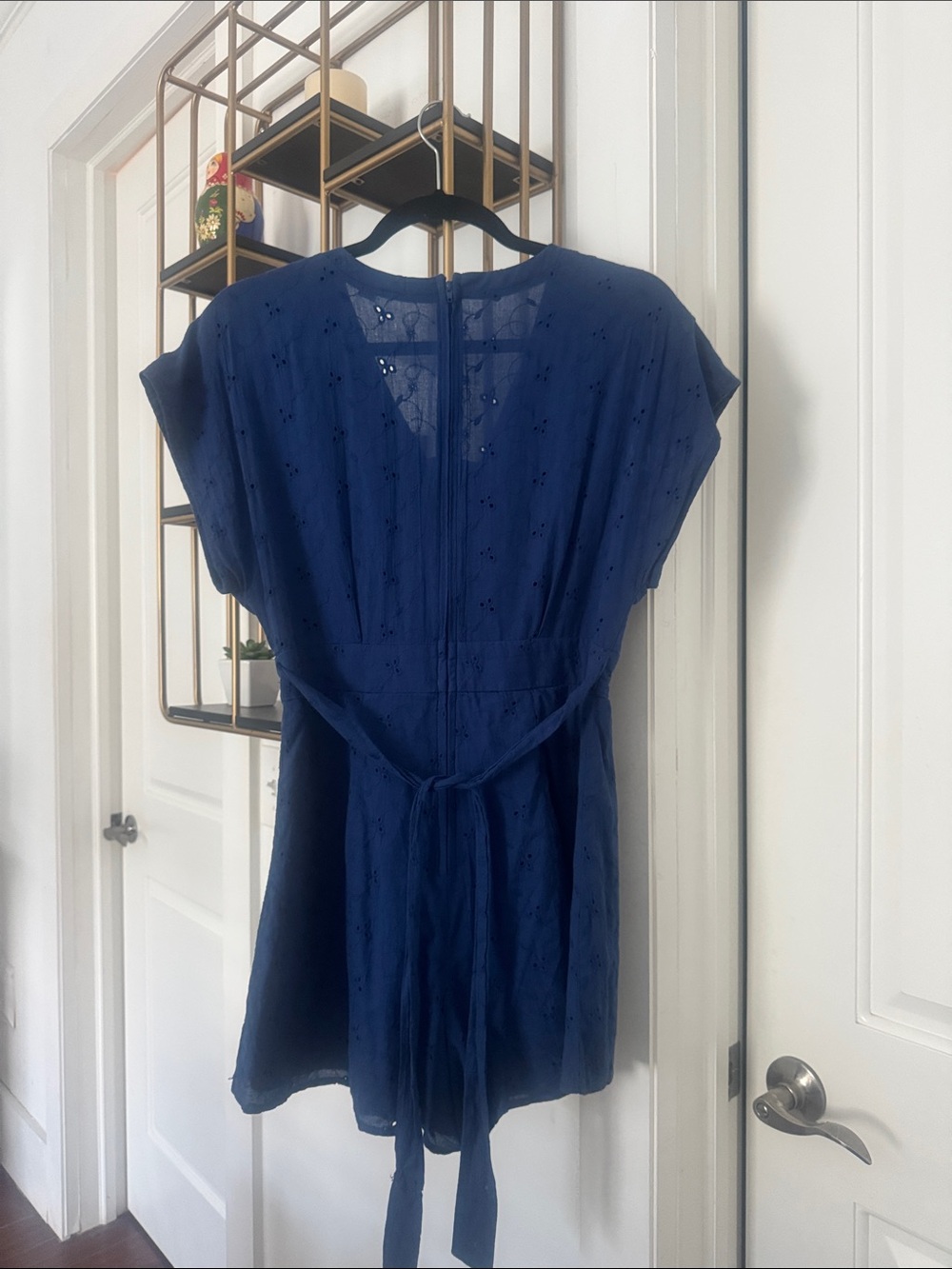 miami Navy Eyelet V-Neck Romper with Buttoned Waist - Picture 2 of 2